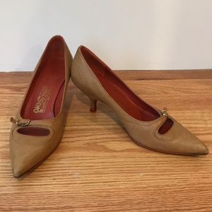 Ferragamo kitten heels, 7 1/2, tan